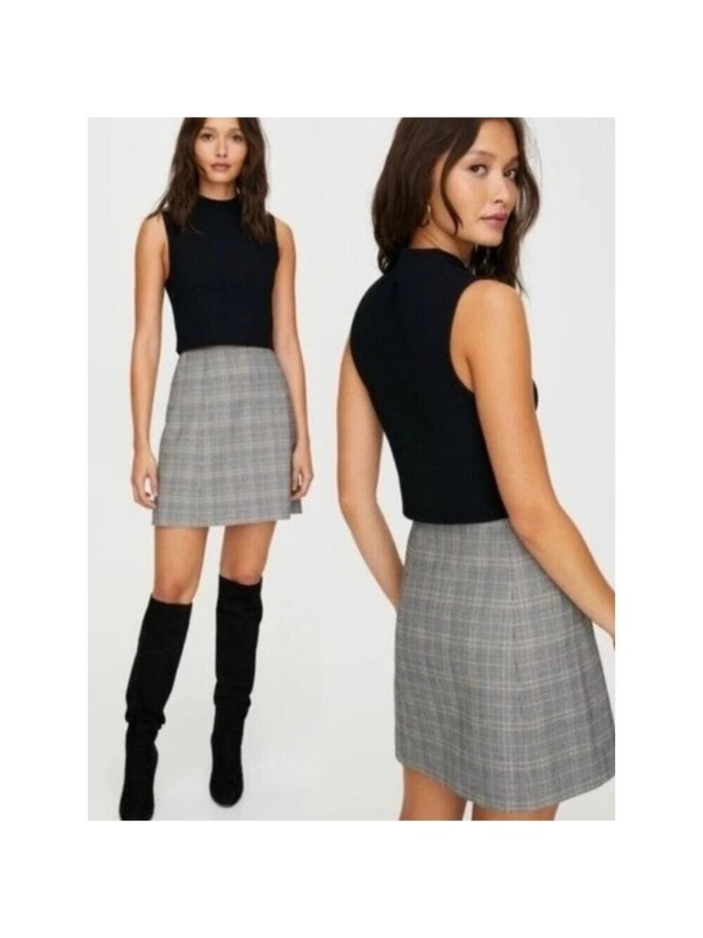 BABATON Aritzia Modern Mini A-Line Skirt Size 2 Glencheck Black White